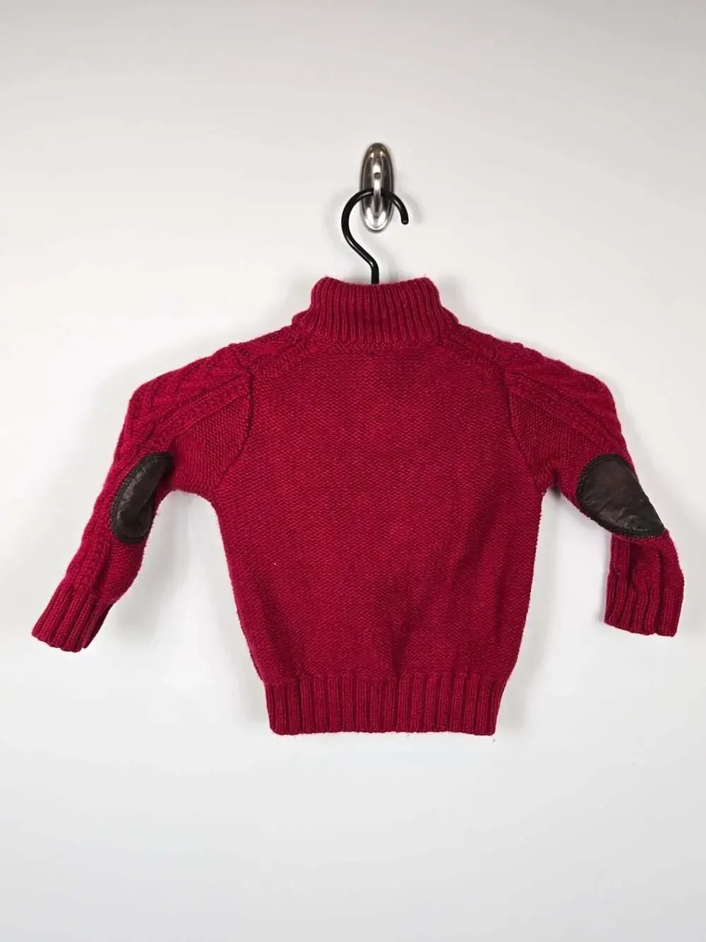 Baby Gap Red Cable Knit Sherpa Collar Sweater 18-24M Wool Blend Elbow Pads